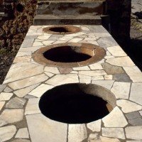 Italy, Pompeii. Marble covered counter Thermopolium. Via Consolare.