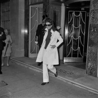 Jackie Onassis , widow of American President John F Kennedy and wife of Greek born Argentinian ship owner Aristotle Onassis, leaving Claridge's Hotel...
