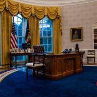January 20: A view of the Resolute desk seen during an early preview of the redesigned Oval Office awaiting President Joseph Biden at the White House...