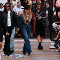 Jay-Z and Beyonce attend the Louis Vuitton Menswear Spring/Summer 2026 show as part of Paris Fashion Week on June 24, 2025 in Paris, France.