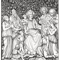 jesus blesses the children, wood engraving, published in 1894 - garden decoration stock illustrations