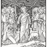 jesus gives peter the keys, wood engraving, published in 1894 - garden decoration stock illustrations