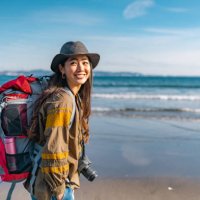 jeune voyageuse qui aime passer du temps à la plage pendant ses vacances - travel photos et images de collection