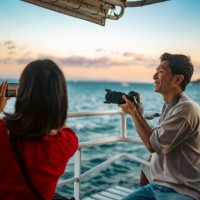 jeunes couples de touristes faisant un tour en ferry pendant leur voyage - travel photos et images de collection