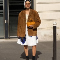 Joanna Horodyńska wears Miu Miu outside the Miu Miu show during Womenswear Spring/Summer 2025 as part of Paris Fashion Week on October 01, 2024 in...