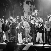 John Lennon Memorial Concert held at Pier Head, Liverpool. Group of performers on stage, including Sean Lennon, Terence Trent D'Arby , Joe Cocker,...
