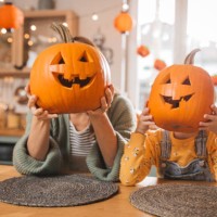 joyfully preparing for halloween - home decoration stock pictures, royalty-free photos & images