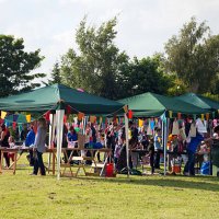 jubilee party, gazebos, flags and bunting - garden decoration stock pictures, royalty-free photos & images