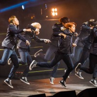 July 31: Jin, Suga, J-Hope, RM, Jimin, V and Jungkook members of the K-pop group BTS know as Bulletproof Boy Scouts performs live on stage with the...