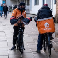 Just Eat takeaway delivery cycle courier on 31st January 2025 in London, United Kingdom. Just Eat Limited is a British online food order and delivery...