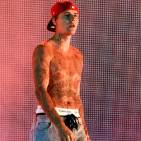 Justin Bieber performs with Daniel Caesar onstage at the Coachella Stage during the 2022 Coachella Valley Music And Arts Festival on April 15, 2022...