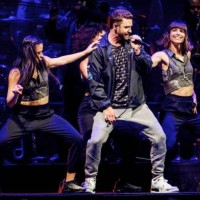 Justin Timberlake performs on the stage during a concert, as part of his tour 