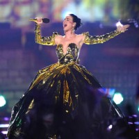 Katy Perry performs during the Coronation Concert in the grounds of Windsor Castle on May 7, 2023 in Windsor, England. The Windsor Castle Concert is...