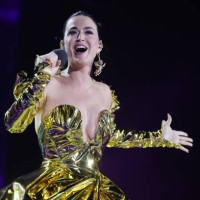 Katy Perry performs on stage during the Coronation Concert on May 07, 2023 in Windsor, England. The Windsor Castle Concert is part of the...