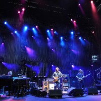 Keyboardist Page McConnell, Guitarist Trey Anastasio, Bassist Mike Gordon and Drummer Jon Fishman of Phish perform at Shoreline Amphitheatre on...
