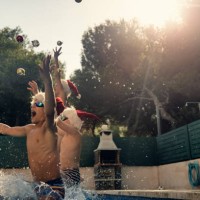 kids jumping into swimming pool on summer christmas - garden decoration stock pictures, royalty-free photos & images