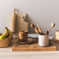 kitchen utensils on home beige background. - home decoration stock pictures, royalty-free photos & images