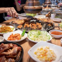 korean bbq buffet. - food stock pictures, royalty-free photos & images