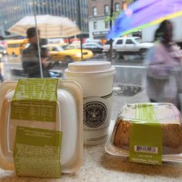 Labels on the packaging of Starbucks sandwiches show their nutritional value on April 28, 2008 in New York. New York has become the first city in the...