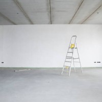 ladder with hardhat against wall in renovating house - home decoration stock pictures, royalty-free photos & images
