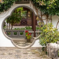 lan su chinese garden round entrance portland oregon - garden decoration stock pictures, royalty-free photos & images