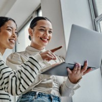 laptop, planning and startup business women team for website design, social media marketing or email communication success. empowerment entrepreneur people reading career newsletter or blog update - fashion stock pictures, ro