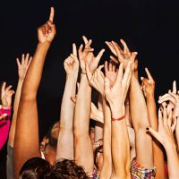 large crowd with hands up - concert stock pictures, royalty-free photos & images