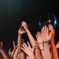 large crowd with hands up in nightclub - concert stock pictures, royalty-free photos & images