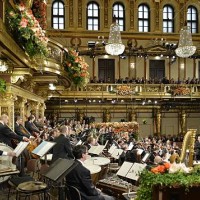 Latvian conductor Mariss Jansons conducts the traditional New Year Concert with the Vienna Philharmonic Orchestra at the Vienna Musikverein on...