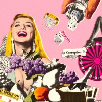 laughing woman in las vegas - food stock illustrations