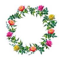 leaves and roses in circles on white background. isolate - garden decoration stock pictures, royalty-free photos & images