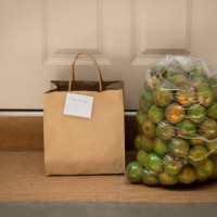 leaving paper bag with thai tangerine at front door - junk food stock pictures, royalty-free photos & images