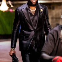 LeBron James of the Los Angeles Lakers arrives to the arena before the game against the Oklahoma City Thunder on February 7, 2023 at Crypto.Com Arena...