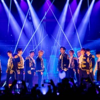 Leeteuk, Heechul, Yesung, Shindong, Donghae, Eunhyuk, Siwon, Ryeowook and Kyuhyun of Super Junior perform live on stage during a concert as part of...