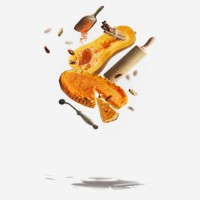 levitation of flying pumpkin pie, ingredients and baking tools at white background with shadow - food stock pictures, royalty-free photos & images