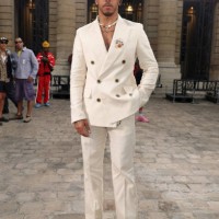 Lewis Hamilton attends the Wales Bonner Menswear Spring/Summer 2024 show as part of Paris Fashion Week on June 21, 2023 in Paris, France.
