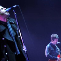 Liam Gallagher and Noel Gallagher of Oasis performing at Vorst Nationaal, Brussels, Belgium, 13th January 2009.
