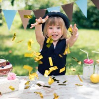 little boy celebrating birthday party - garden decoration stock pictures, royalty-free photos & images