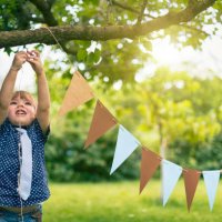 little child preparing a party event - garden decoration stock pictures, royalty-free photos & images