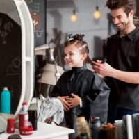 little girl at a hairdresser - hairstyle stock pictures, royalty-free photos & images