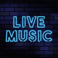 live music sign blue neon light on dark brick wall - concert stock illustrations