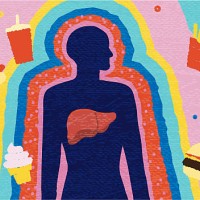 liver health unhealthy eating junk food diet concept with silhouette of person surrounded by sugar and fast food - junk food stock illustrations