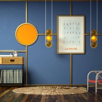 living room in mid-century style with poster - home decoration stock pictures, royalty-free photos & images