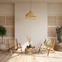 living room interior with wicker armchairs, potted plants and coffee table - home decoration stock pictures, royalty-free photos & images