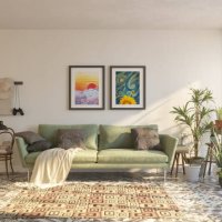 living room with artworks on the wall - home decoration stock pictures, royalty-free photos & images
