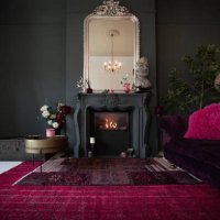 living room with dark walls and authentic fireplace - home decoration stock pictures, royalty-free photos & images