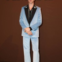 Lucky Blue Smith attends the Amiri Menswear Fall-Winter 2025/2026 show as part of Paris Fashion Week on January 23, 2025 in Paris, France.