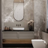 luxuriöses badezimmer-interieur mit wc, spiegel und dekorationsobjekten. - home decoration stock-fotos und bilder