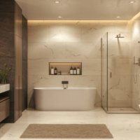 luxurious modern bathroom interior with marble finish and soft lighting - home decoration stock pictures, royalty-free photos & images
