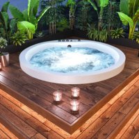 luxury apartment terrace with hot tub hot tub - garden decoration stock pictures, royalty-free photos & images